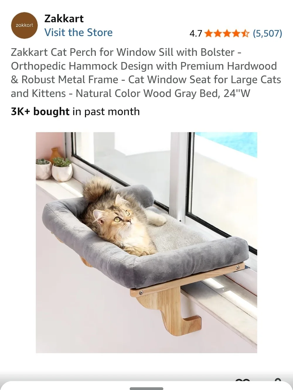 Gray Cat Window Perch with Bolster - Plush Orthopedic Hammock